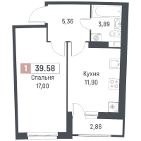 1 ккв № 503 Корп.: 1 , Секция 2  в ЖК Авиатор