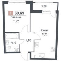 2 ккв (Евро) № 278 Корп.: 1 , Секция 2  в ЖК Авиатор