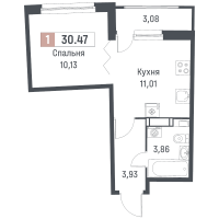 1 ккв № 498 Корп.: 1 , Секция 2  в ЖК Авиатор