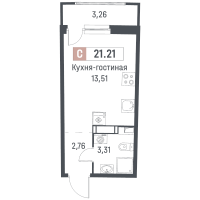 Студия № 691 Корп.: 1 , Секция 3  в ЖК Авиатор