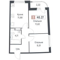 2 ккв № 1328 Корп.: 1 , Секция 5  в ЖК Авиатор