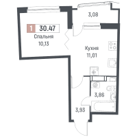 1 ккв № 354 Корп.: 1 , Секция 2  в ЖК Авиатор