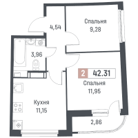 2 ккв № 1185 Корп.: 1 , Секция 5  в ЖК Авиатор