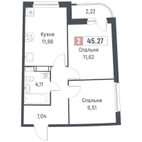 2 ккв № 1238 Корп.: 1 , Секция 5  в ЖК Авиатор