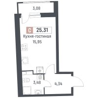 Студия № 277 Корп.: 1 , Секция 2  в ЖК Авиатор