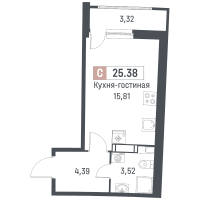 Студия № 412 Корп.: 1 , Секция 2  в ЖК Авиатор