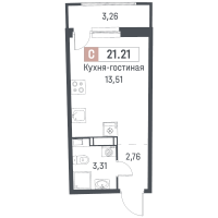 Студия № 392 Корп.: 1 , Секция 2  в ЖК Авиатор