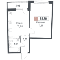 1 ккв № 351 Корп.: 1 , Секция 2  в ЖК Авиатор