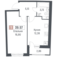 1 ккв № 287 Корп.: 1 , Секция 2  в ЖК Авиатор
