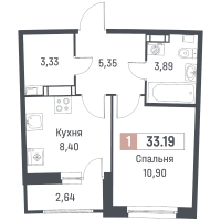1 ккв № 696 Корп.: 1 , Секция 3  в ЖК Авиатор