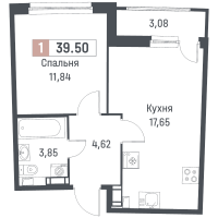 2 ккв (Евро) № 350 Корп.: 1 , Секция 2  в ЖК Авиатор