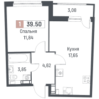 2 ккв (Евро) № 332 Корп.: 1 , Секция 2  в ЖК Авиатор