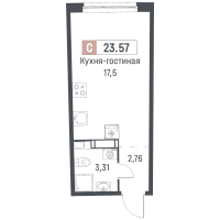 Студия № 302 Корп.: 1 , Секция 2  в ЖК Авиатор