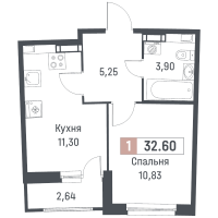 1 ккв № 382 Корп.: 1 , Секция 2  в ЖК Авиатор