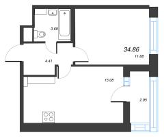 2 ккв (Евро) № 512 Корп.: 4 , Секция 5  в ЖК Б15