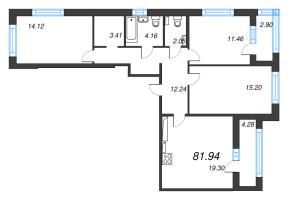 4 ккв (Евро) № 890 Корп.: 3 , Секция 9  в ЖК Б15