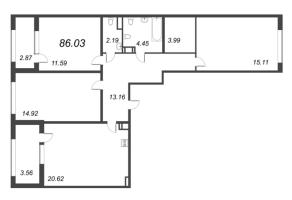 4 ккв (Евро) № 649 Корп.: 5 , Секция 7  в ЖК Б15