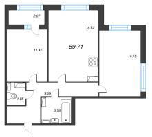 3 ккв (Евро) № 184 Корп.: 1 , Секция 3  в ЖК Б15