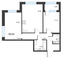 3 ккв (Евро) № 412 Корп.: 4 , Секция 5  в ЖК Б15