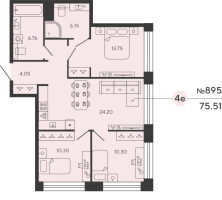 4 ккв (Евро) № 895 Дом: 5 Корп.: WOLFRAM , Секция 1  в ЖК Bashni Element