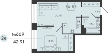 2 ккв (Евро) № 669 Дом: 3 Корп.: TITAN , Секция 2  в ЖК Bashni Element