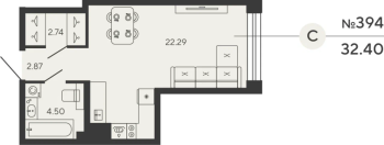 Студия № 394 Дом: 2 Корп.: CUPRUM , Секция 1  в ЖК Bashni Element