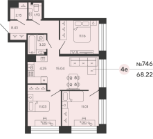 4 ккв (Евро) № 758 Дом: 4 Корп.: PLATINA , Секция 1  в ЖК Bashni Element