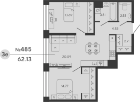 3 ккв (Евро) № 485 Дом: 2 Корп.: CUPRUM , Секция 2  в ЖК Bashni Element