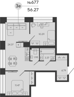 3 ккв (Евро) № 677 Дом: 3 Корп.: TITAN , Секция 2  в ЖК Bashni Element