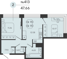 2 ккв № 413 Дом: 2 Корп.: CUPRUM , Секция 1  в ЖК Bashni Element