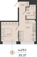 1 ккв № 253 Дом: 1 Корп.: CARBON , Секция 2  в ЖК Bashni Element