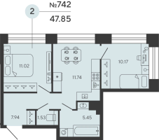 2 ккв № 742 Дом: 4 Корп.: PLATINA , Секция 1  в ЖК Bashni Element