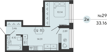 2 ккв (Евро) № 29 Дом: 1 Корп.: CARBON , Секция 1  в ЖК Bashni Element