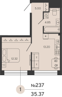 1 ккв № 237 Дом: 1 Корп.: CARBON , Секция 2  в ЖК Bashni Element