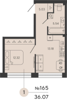 1 ккв № 165 Дом: 1 Корп.: CARBON , Секция 2  в ЖК Bashni Element