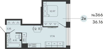 2 ккв (Евро) № 366 Дом: 2 Корп.: CUPRUM , Секция 1  в ЖК Bashni Element