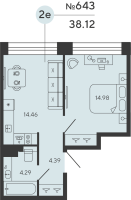2 ккв (Евро) № 643 Дом: 3 Корп.: TITAN , Секция 1  в ЖК Bashni Element