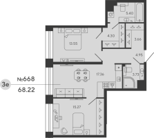 3 ккв (Евро) № 668 Дом: 3 Корп.: TITAN , Секция 2  в ЖК Bashni Element