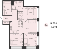 4 ккв (Евро) № 955 Дом: 5 Корп.: WOLFRAM , Секция 1  в ЖК Bashni Element