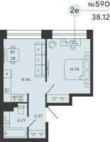 2 ккв (Евро) № 590 Дом: 3 Корп.: TITAN , Секция 1  в ЖК Bashni Element