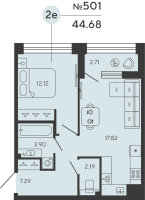 2 ккв (Евро) № 501 Дом: 2 Корп.: CUPRUM , Секция 2  в ЖК Bashni Element