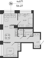 3 ккв (Евро) № 671 Дом: 3 Корп.: TITAN , Секция 2  в ЖК Bashni Element