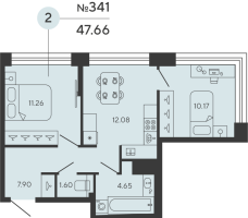 2 ккв № 341 Дом: 2 Корп.: CUPRUM , Секция 1  в ЖК Башни Элемент