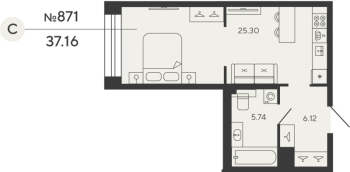 Студия № 871 Дом: 4 Корп.: PLATINA , Секция 2  в ЖК Bashni Element