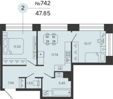 2 ккв № 754 Дом: 4 Корп.: PLATINA , Секция 1  в ЖК Bashni Element