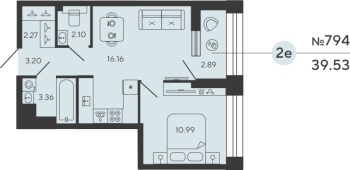 2 ккв (Евро) № 794 Дом: 4 Корп.: PLATINA , Секция 1  в ЖК Bashni Element