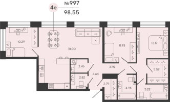 4 ккв (Евро) № 997 Дом: 5 Корп.: WOLFRAM , Секция 2  в ЖК Bashni Element