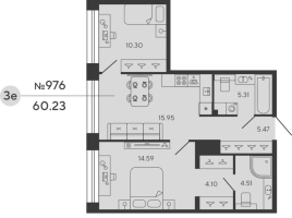 3 ккв (Евро) № 976 Дом: 5 Корп.: WOLFRAM , Секция 2  в ЖК Bashni Element