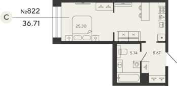 Студия № 836 Дом: 4 Корп.: PLATINA , Секция 2  в ЖК Bashni Element