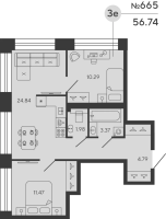 3 ккв (Евро) № 665 Дом: 3 Корп.: TITAN , Секция 2  в ЖК Bashni Element
